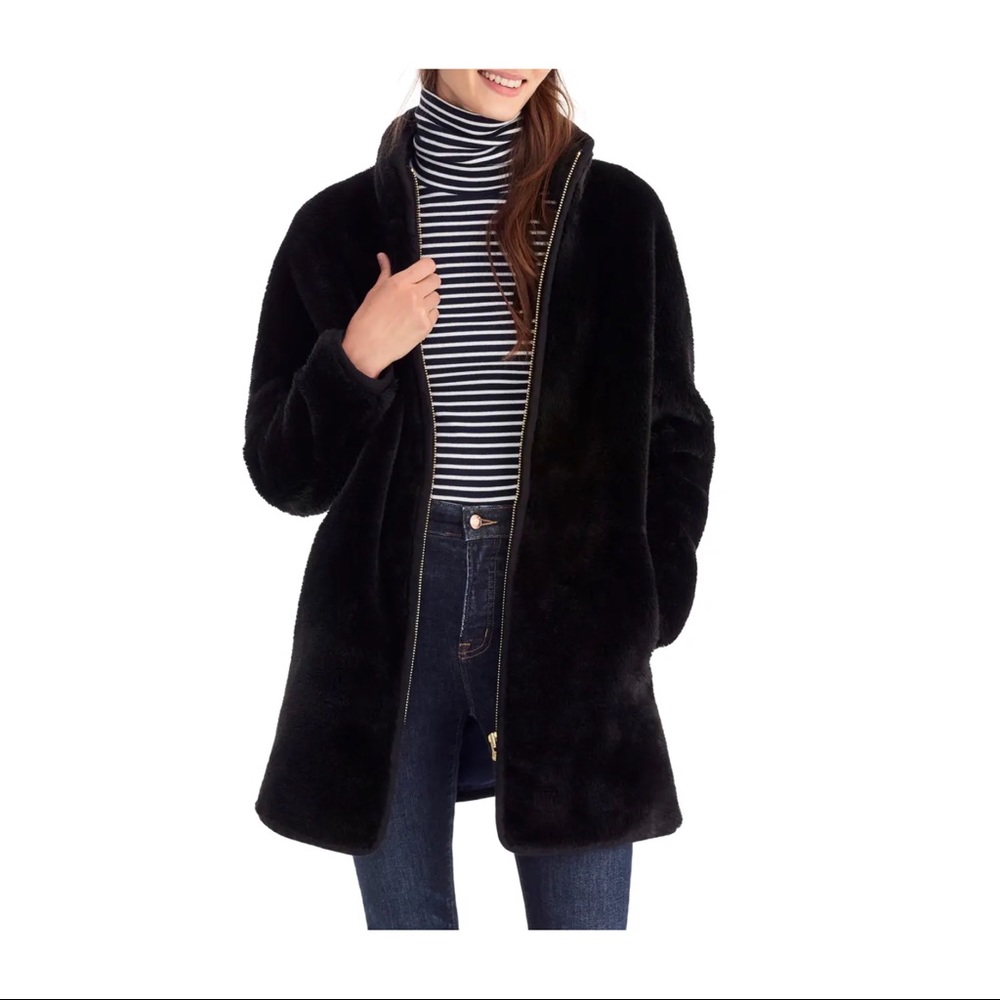 J. Crew zip up teddy coat BLACK size XL